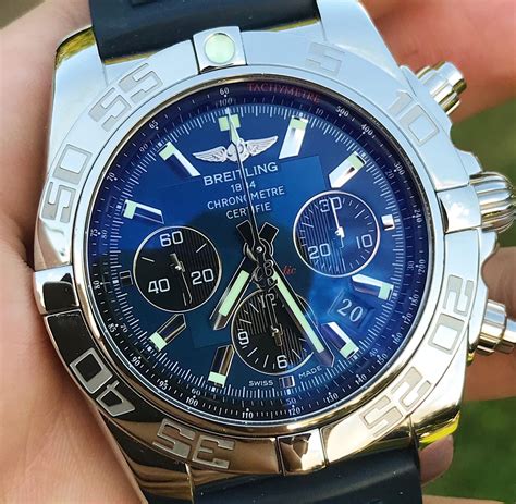 breitling watche with black face and 1000ft waterproof|Breitling chronomat 44 blue face.